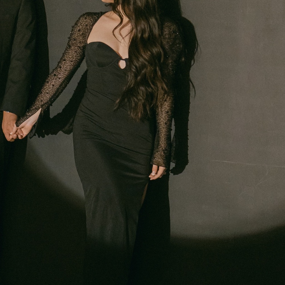 Embellished Side Split Maxi Dress in Black - San Marino Oh Polly